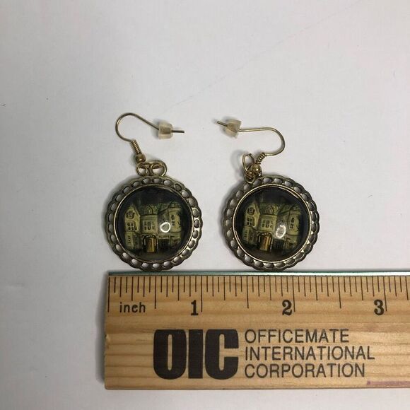 vintage abandoned haunted house round glass earrings halloween steam punk - Picture 3 of 7